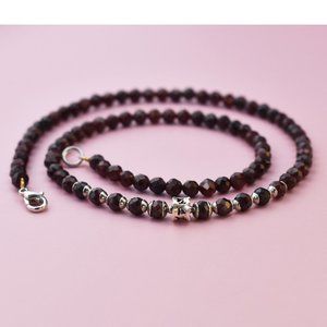 Elegant garnet necklace, tiny faceted gemstone collar necklace